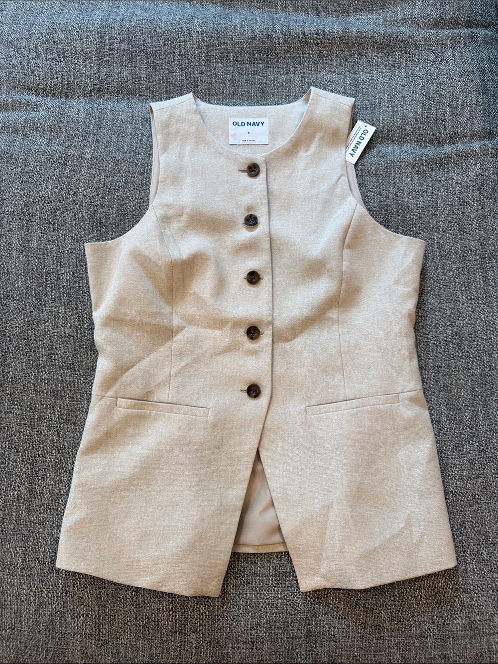 Old Navy Tan Buttoned Sleeveless Blazer Vest